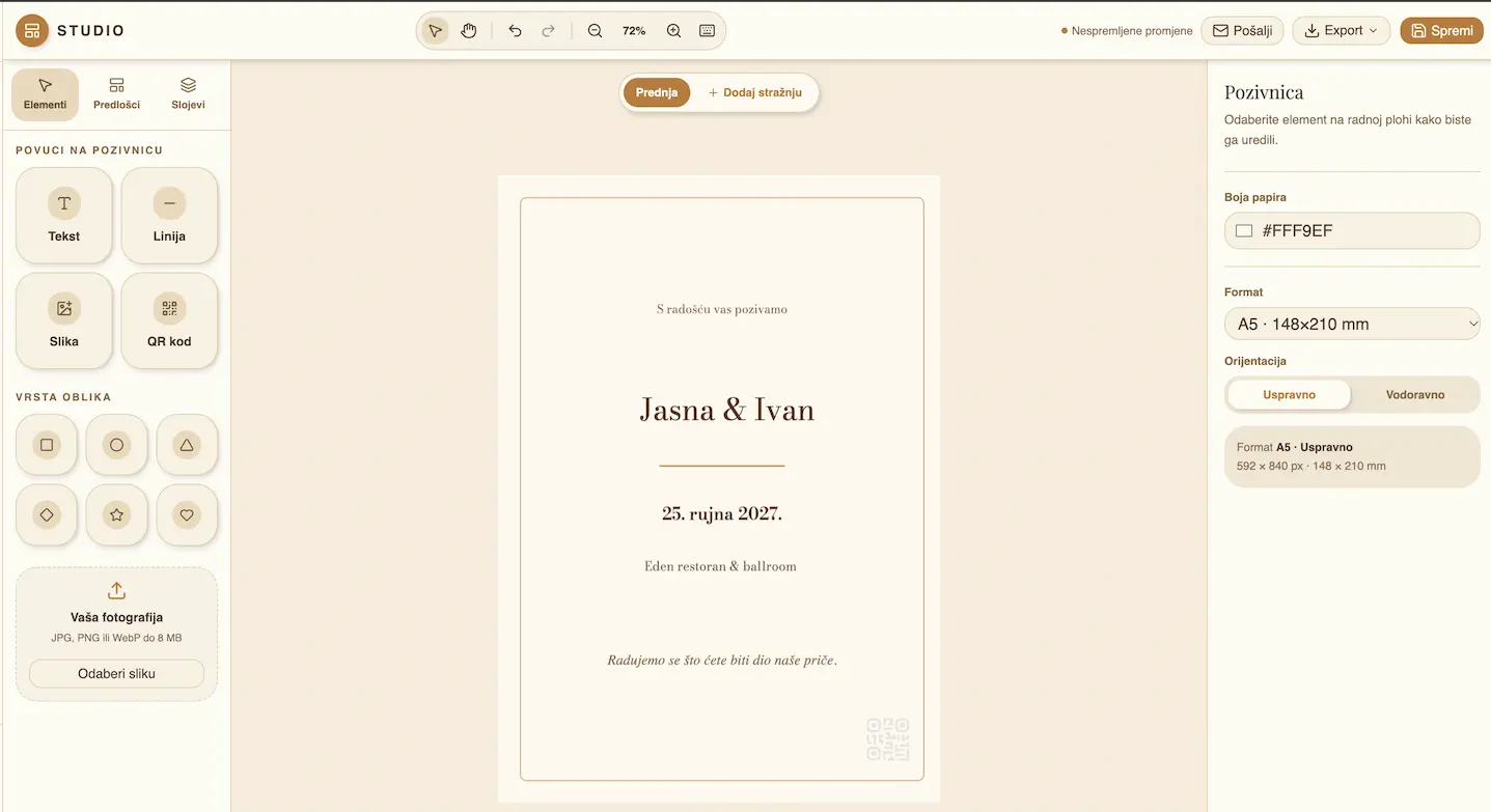 Invitation studio with an invitation template
