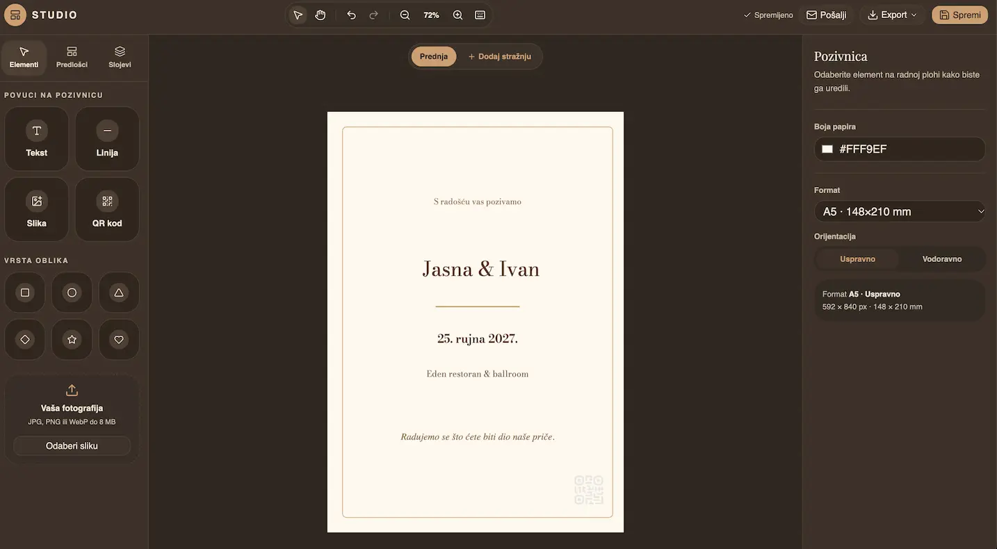 Invitation studio with an invitation template